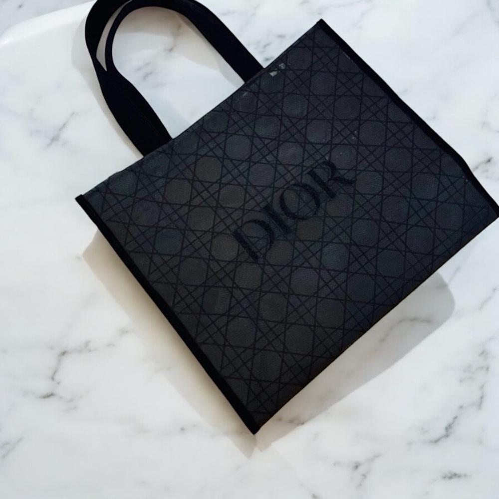 New in Bag Dior Black Double Mesh GWP Tote & Pouch Set Velour Dior & Handles - Picture 5 of 11